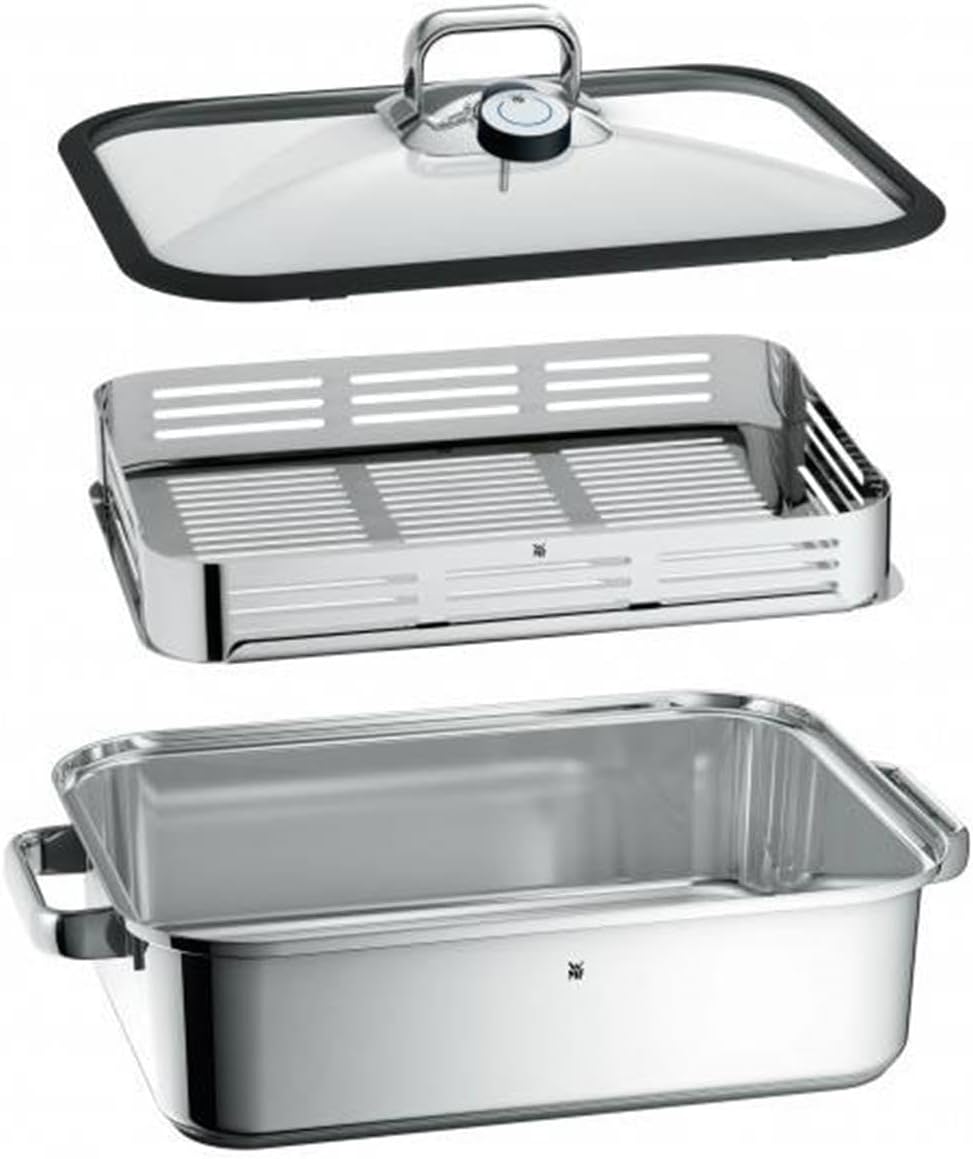 WMF Vitalis Compact with Silicone Edge/Thermometer/Aroma Steaming Rack Cromargan Steamer, Silver, 35 x 21.5 x 10 cm, 3.5 Litre