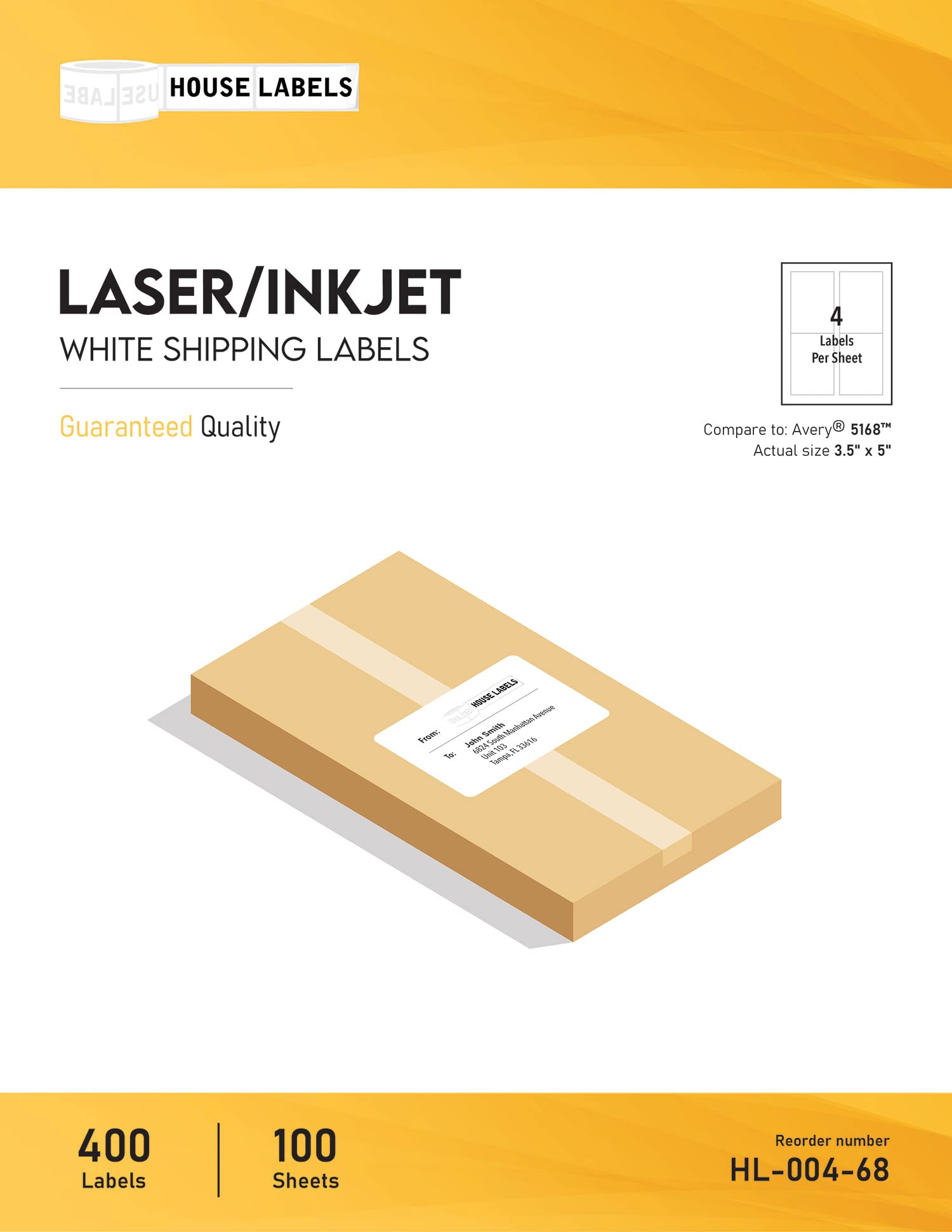 HOUSELABELS 4-up Shipping Labels (3-1/2