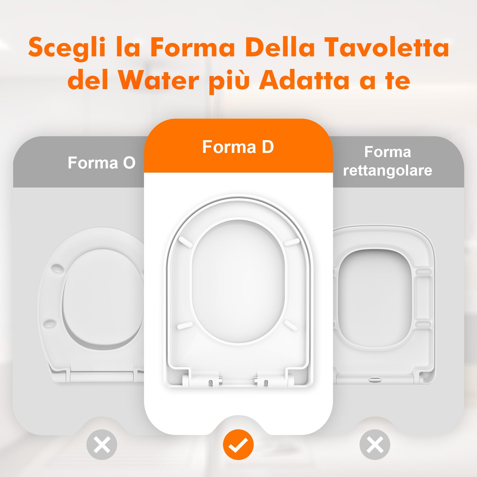 Ibergrif M41001 Sedile WC, Copriwater Universali D Forma,Tavoletta WC Chiusura Ammortizzata, Rapido Montaggio,Plastica Antibatterico Facile da Pulire, Bianco, 468 x 361 x 42 mm