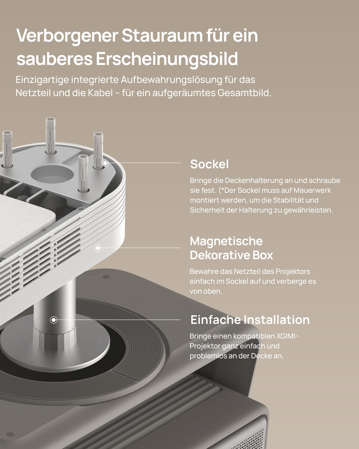 XGIMI-Deckenhalterung (2026) mit verstecktem Stauraum für Horizon 20 Serie