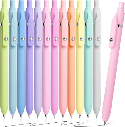 Black Gel Pens, 12Pcs Fine Point Smooth Writing Pens, Quick Dry No Smudge, Retractable Cute Aesthetic Pens for Office, Note Taking, School Supplies
