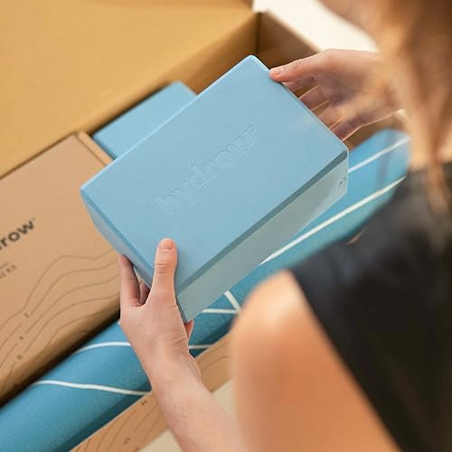 Miniatura 4 de Hydrow Bloques de yoga  Espuma EVA ligera y de apoyo para yoga, pilates, meditación, 9 x 6 x 4 pulgadas, azul