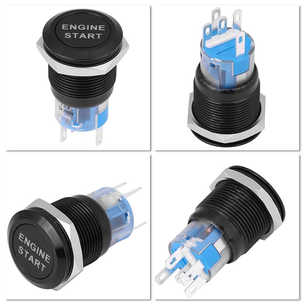 HOTSYSTEM 3x16mm 12V Metall Reset Taster LED Beleuchtet Drucktaster Druckknopff für Auto KFZ Blau