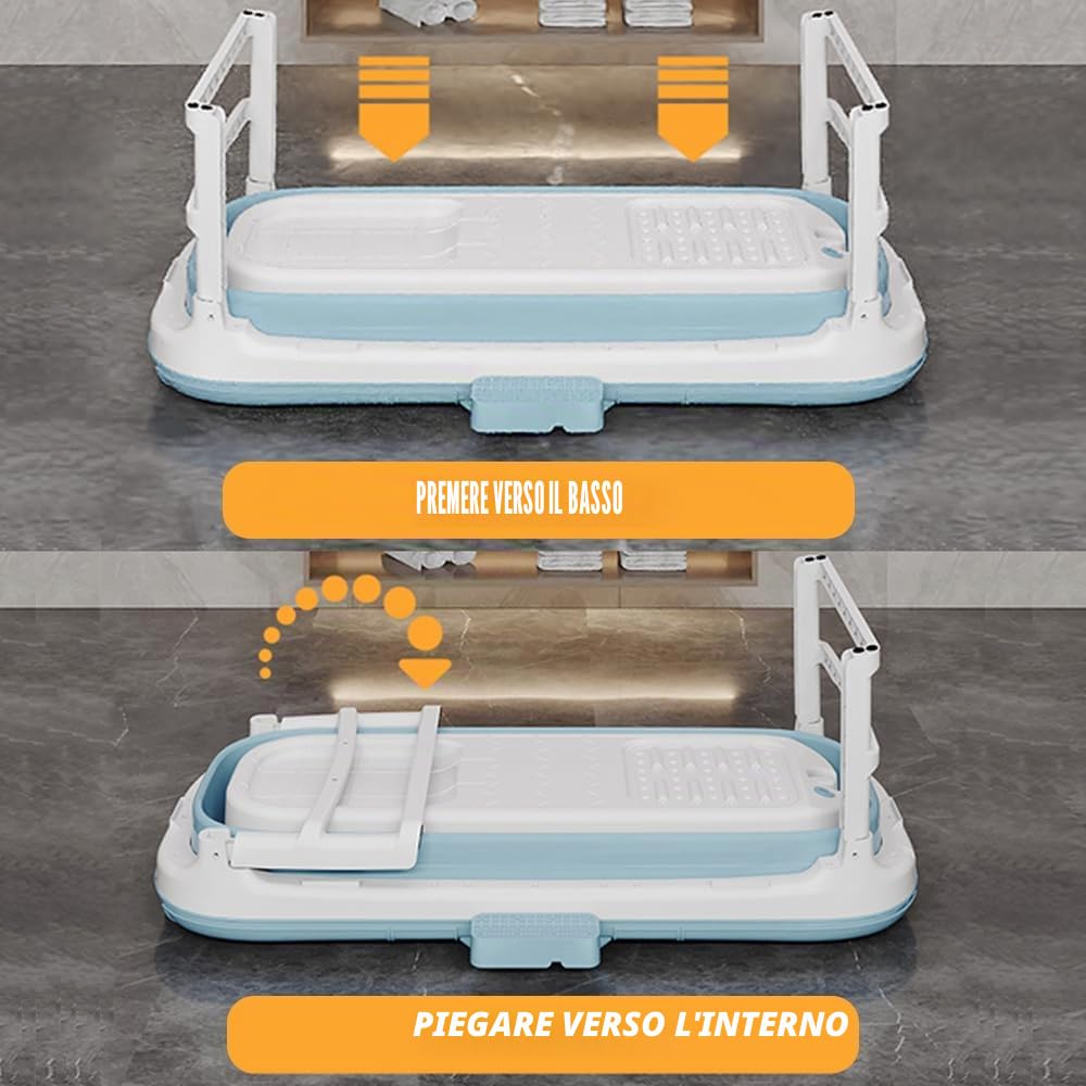Vasca da bagno pieghevole per adulti - Portatile - Vasca da bagno mobile pieghevole con coperchio e rulli massaggianti - Portasapone - Per bagno e doccia (118 x 60 x 53 cmblu)