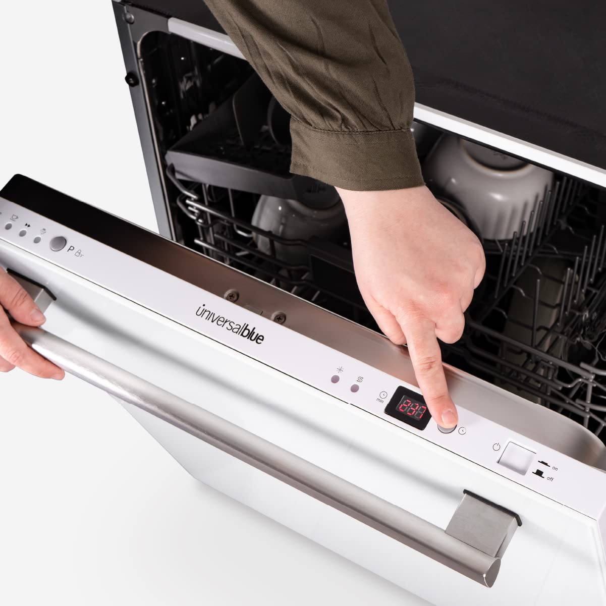 UNIVERSALBLUE Lavavajillas Digital Cristal Blanco Semi Inegrable 60 cm | 5 Programas de Lavado | 12 Servicios | INCLUYE SUBIDA A PLANTA