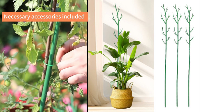 6-tlg. Rankhilfen Set 100cm - Pflanzenstützen Mit Orchideenklammern & Bindern