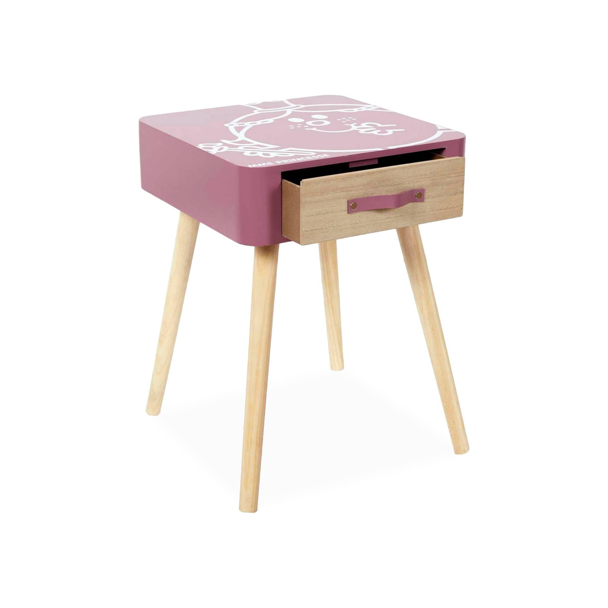 sweeek - Table de Chevet Enfant Collection Monsieur/Madame. Madame Princesse. Rose