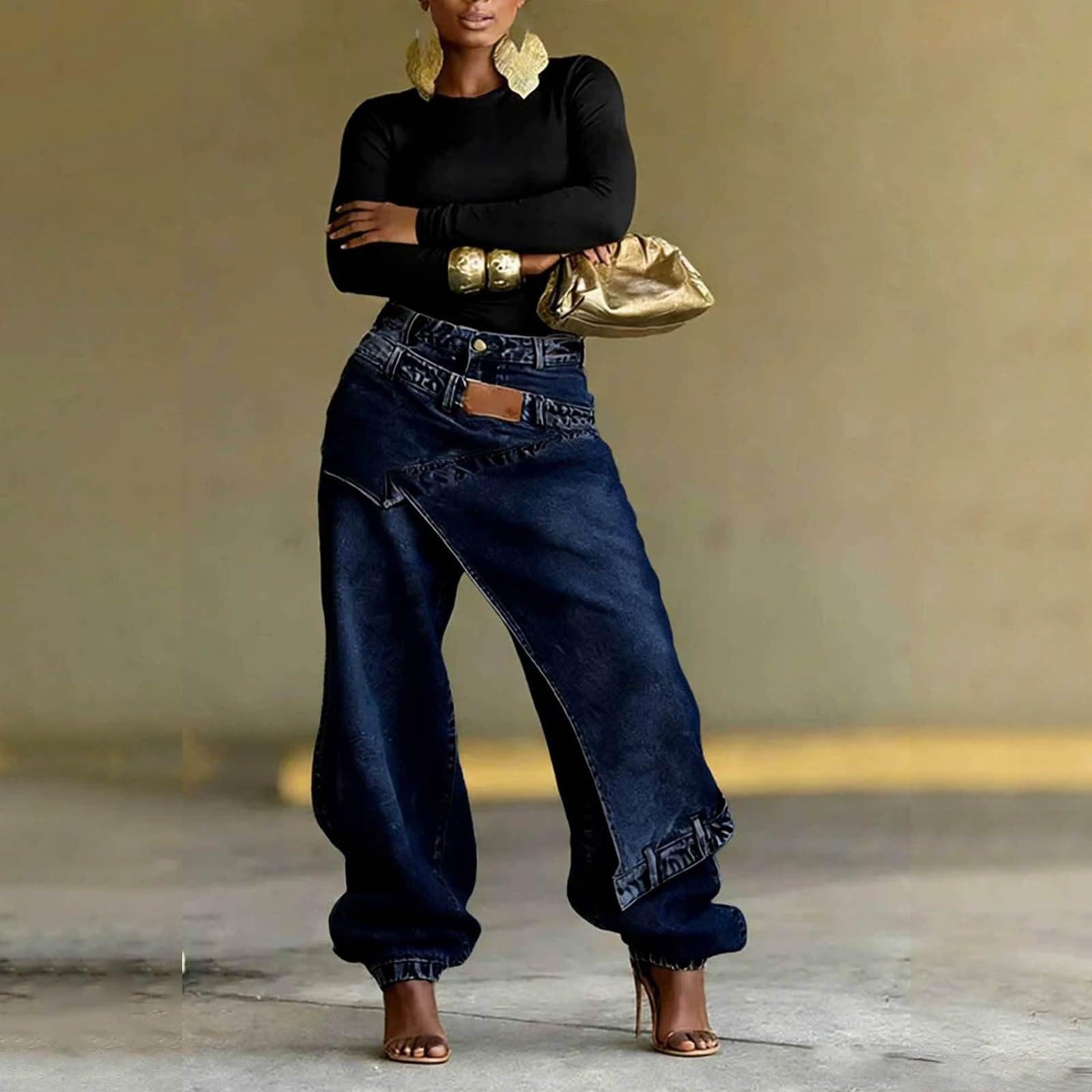 Jeans Baggy Donna Vita Alta Jeans Vita Alta Gamba Larga Casual Pantaloni Elasticizzati Leggeri Curvy Eleganti Pantaloni Denim Baggy Larghi Moda Comodi Streetwear Wide Leg Tempo Libero Push Up