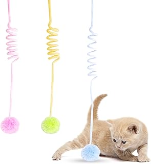 JINBOMANG Cat Spring Toy,3 Pack Hanging Stretchable Cat Spiral Springs with Ball, Soft Plush Interactive Cat Toys for Indoor Cats Kitten Chasing and Playing