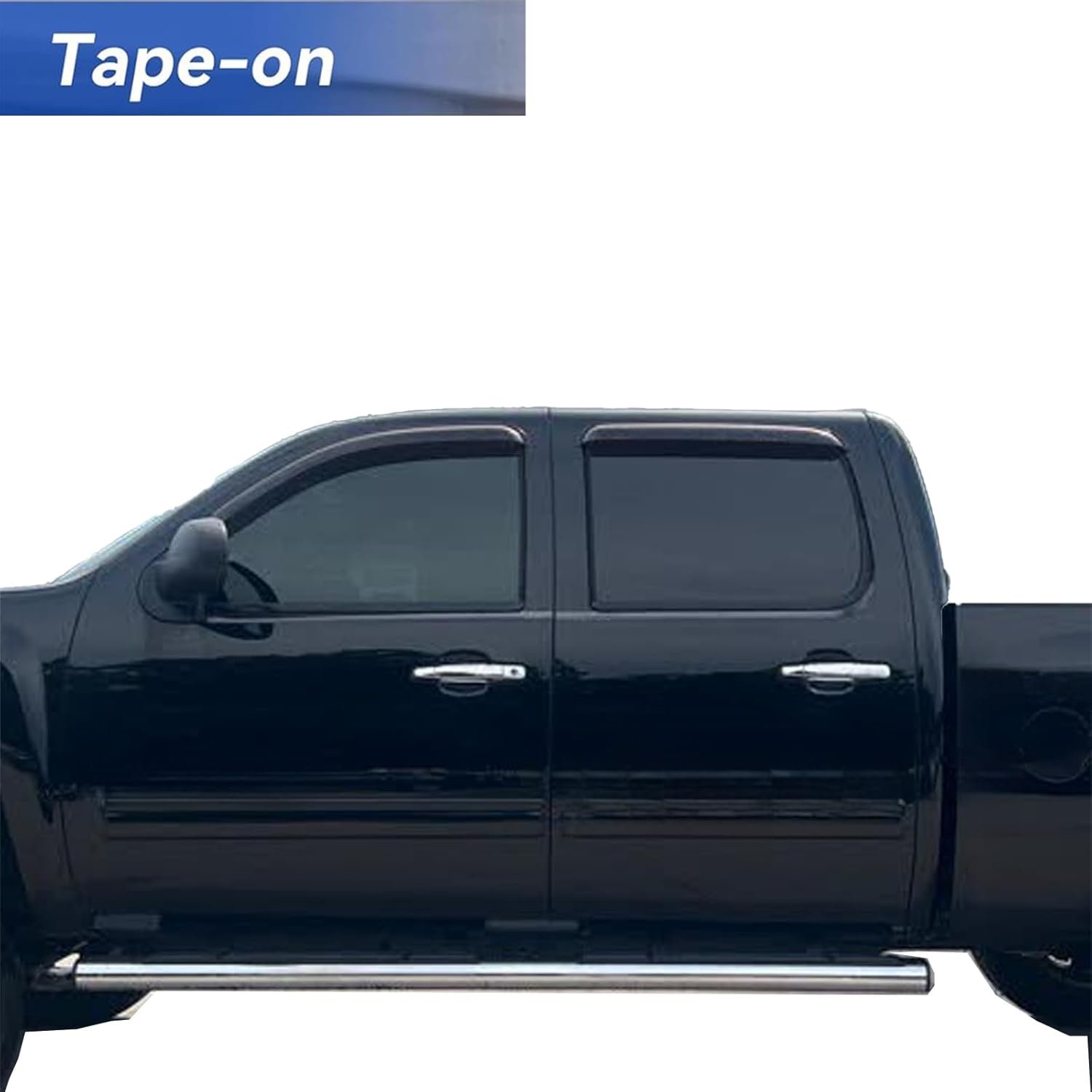 ExteriorTape On Black Deflectors Window Rain Guards Vent Visors for 2007-2013 Chevy(Chevrolet) Silverado & GMC Sierra 1500/2500HD/3500HD Crew Cab, 4-Piece Set Car Accessories