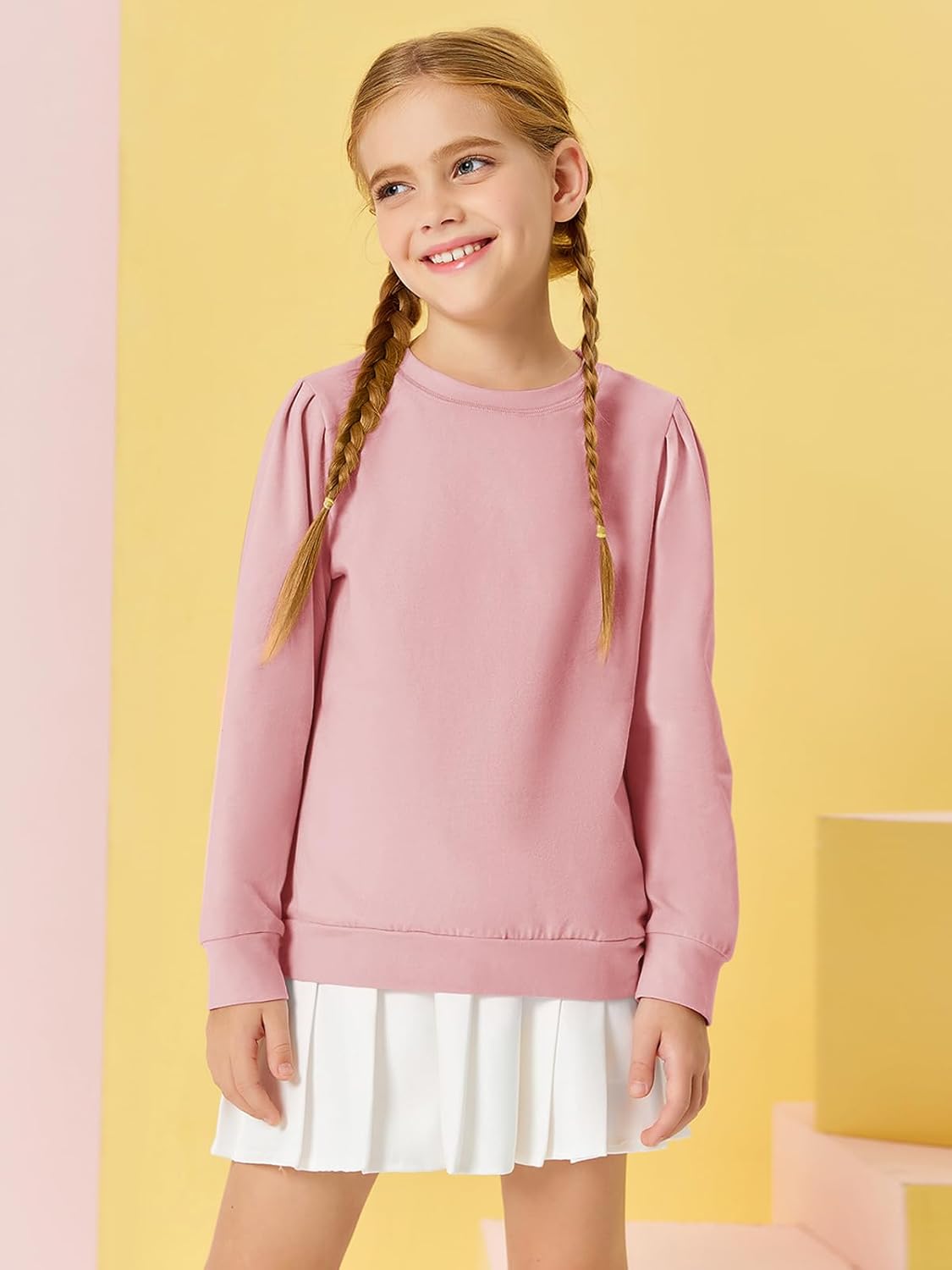 Girls Long Sleeve Shirts Kids Fashion Crewneck tops Cute Fall Outfits 5-14 Years - Image 4