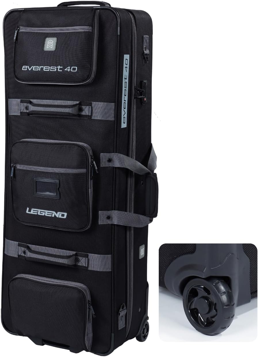 LEGEND Everest Hybrid Roller Lockable Compound Bow Case - Metal Structure, Foam Padding, Tricot Lining, Fastening Straps, Cam Protector, Front Pockets, Removable Wheels - Airline-Endorsed Archery Case
