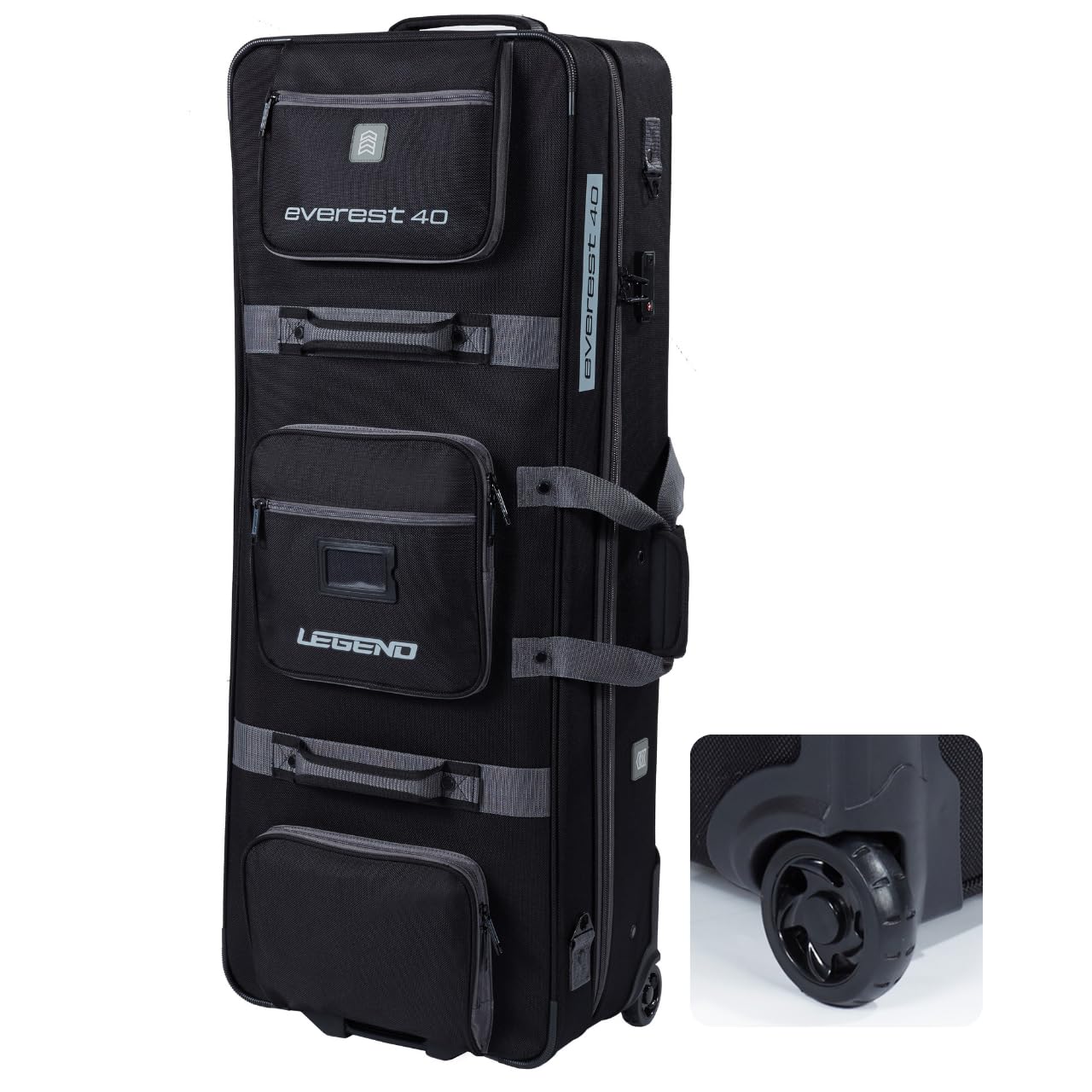 LEGEND Everest Hybrid Roller Lockable Compound Bow Case - Metal Structure, Foam Padding, Tricot Lining, Fastening Straps, Cam Protector, Front Pockets, Removable Wheels - Airline-Endorsed Archery Case