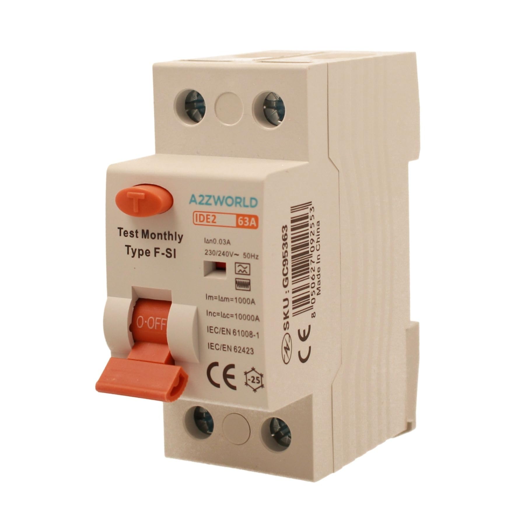 Fehlerstromschutzschalter Typ F-SI, super immunisiert, lebensrettend 63 A, RCCB 1P+N 10 kA 30 mA, 2 Module, ideal für Anlagen mit Inverter, Wärmepumpen, Klimaanlagen, USV, Wallbox