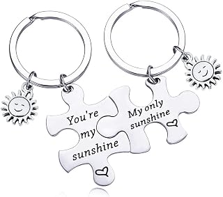 Couple Jewelry You Are My Sunshine My Only Sunshine Key Ring Stainless Steel Jigsaw Puzzle Piece Matching Pendant Keychain Set (Sunshine set key ring)