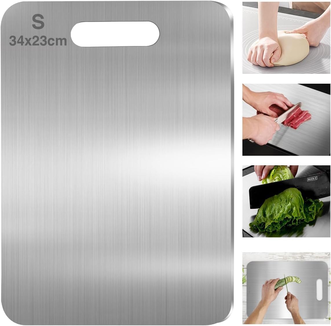 MAX-EMA Stainless Steel Chopping Board 34x23cm For Kitchen Sus 304 Heavy-duty Cutting Board For Fruit, Vegetables, Meat Dishwasher Safe, Non-slip, Titanium Finish – Small