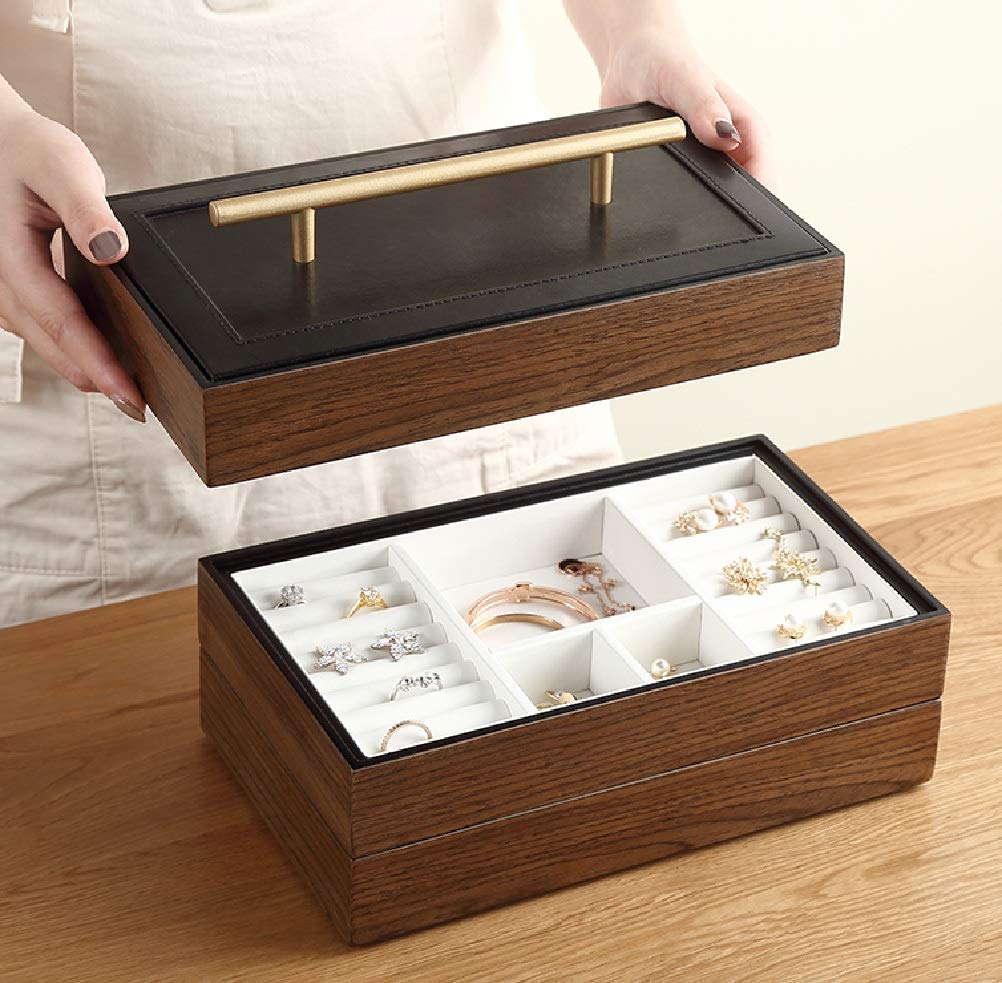 Joyero Grande de Madera de Lujo, Organizador de Terciopelo de Madera, 3 Capas, Pendientes, Anillos, Caja de Almacenamiento de Collares, ataúd de joyería