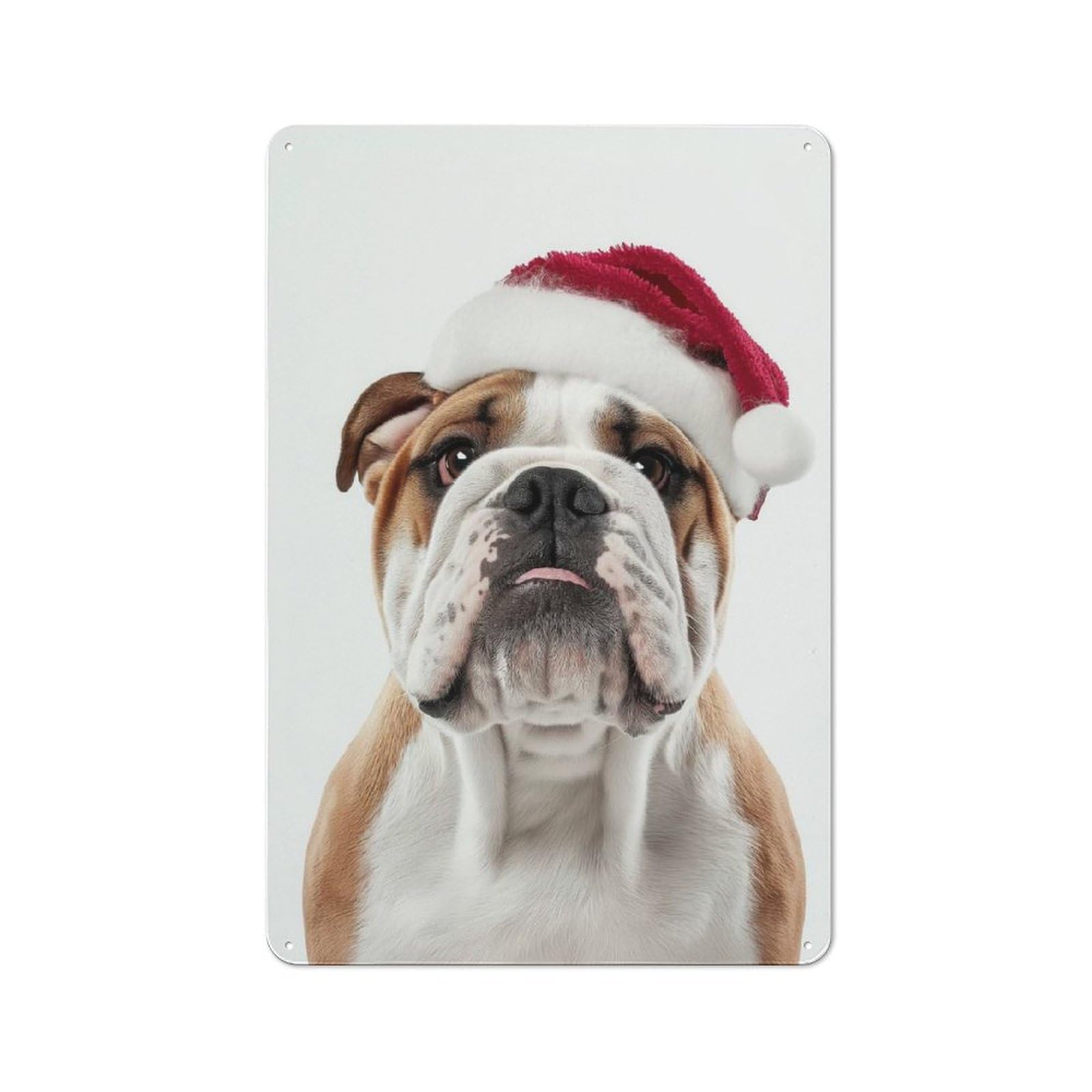 Junmoney Bulldog With Santa Hat Printed Metal Sign 30X20cm For Café Or Restaurant, For Hospitality Interior Collectors