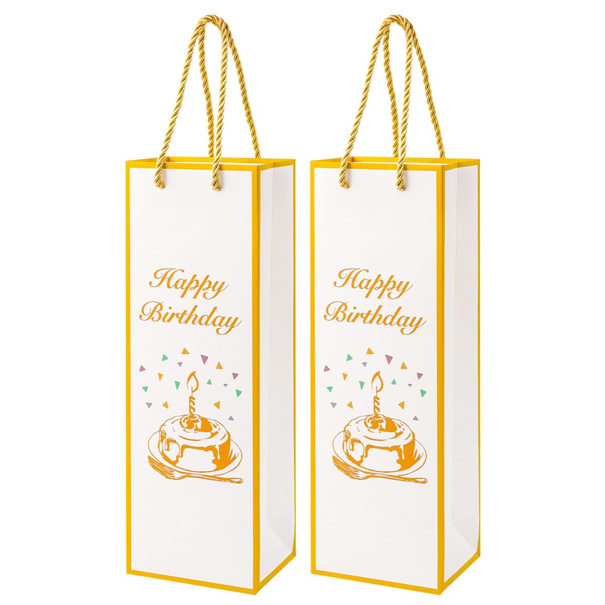 2PCS Birthday Wine Gift Bags with Handles and Gift Tags White Cake Design Paper Bottle Bags for Champagne Liquor Whiskey Reusable Happy Birthday Wine Tote for Men Women Adults Party Gift Wrapping