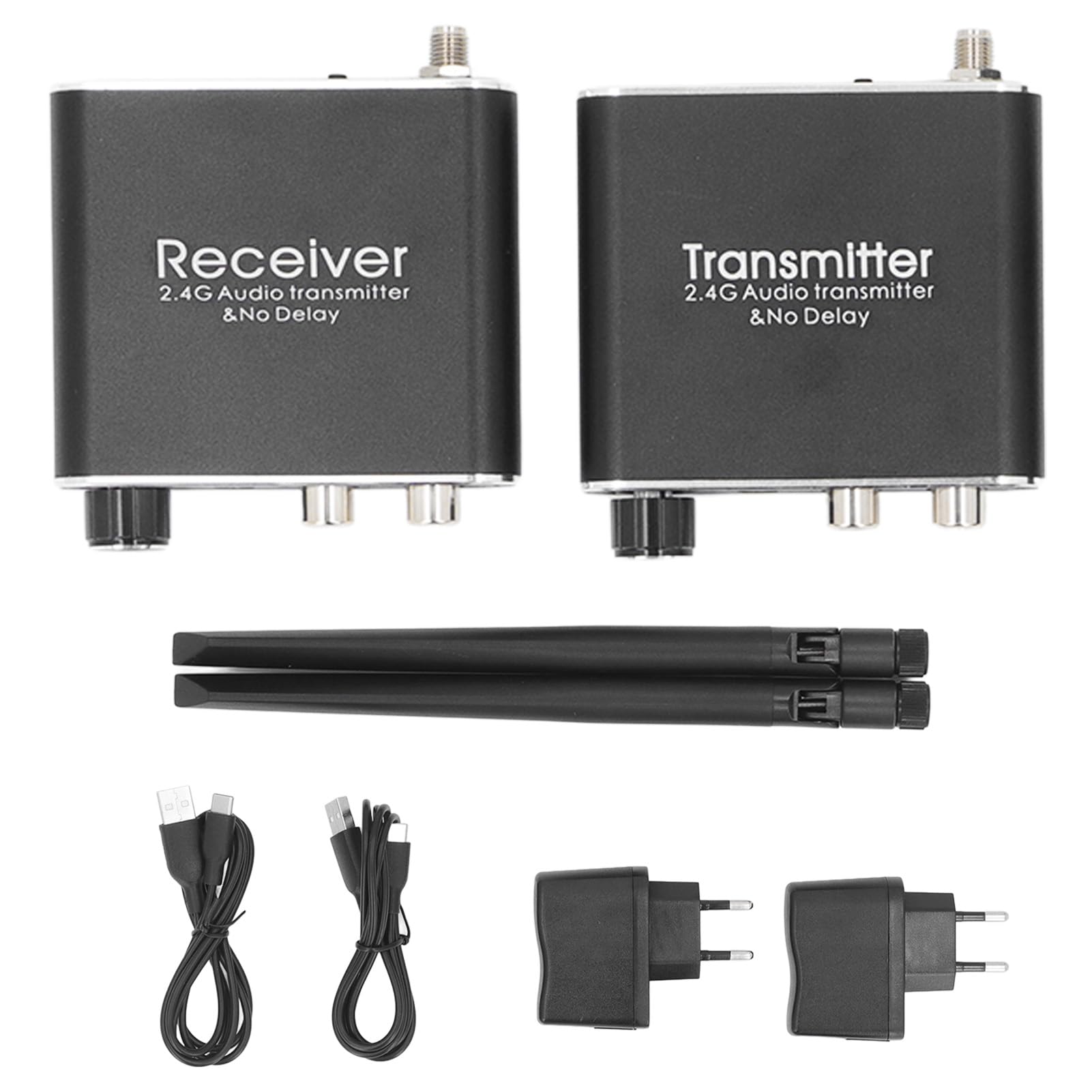 2.4Ghz Transmisor y Receptor de Audio Inalámbrico, 164ft Rango de Baja latencia Adaptador de Audio inalámbrico con Salida de Entrada RCA de 3,5 mm Kit Adaptador inalámbrico