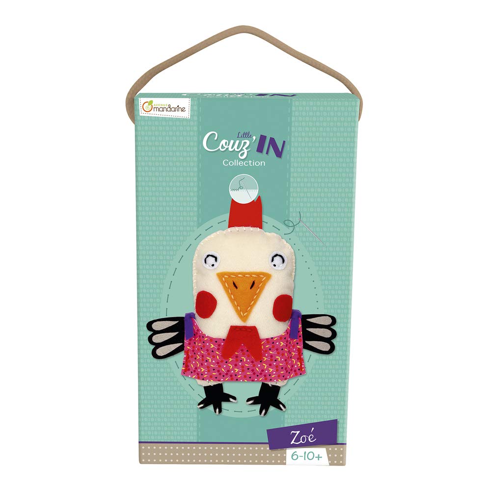 Avenue Mandarine 52652O - Une boite Little Couz'in comprenant une figurine en feutrine à coudre 16x5x26 cm, fil et aiguille, Zoé la poule