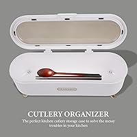 Vista 7 de Hemoton Cajones de almacenamiento, 2 bandejas de cubiertos con tapas, caja de almacenamiento de cubiertos de plástico, organizador de cajones