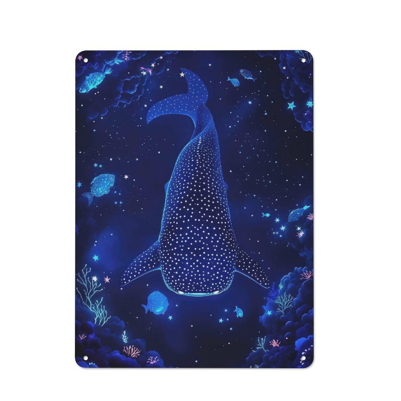 Junmoney Whale Shark In Starry Deep Ocean Retro Tin Sign 40X30cm For Lounge Or Reading Corner, Gift For Lounge Decor Fans During The Christmas Season