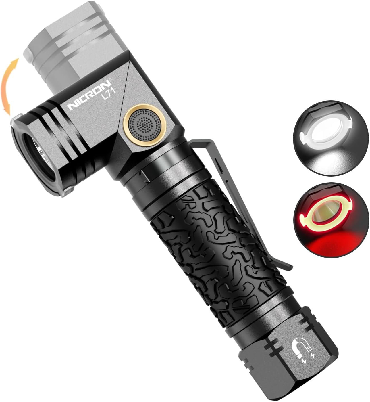 NICRON L71 Tactical Flashlights High Lumens, Type-C Rechargeable Magnetic Flashlight 90 Degree Working Light, IP65 Waterproof 1800 Lunmens LED Flashlights for Camping Outdoor Emergency, 8 Models