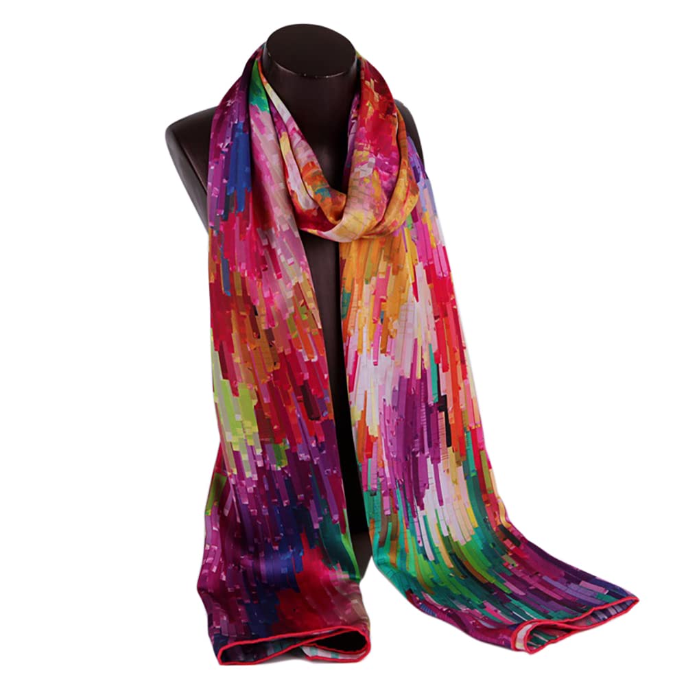 Écharpe en soie pour femme - Pour le printemps et l'automne - 178 x 53 cm de long - Réutilisable - Violet multicolore, violet multicolore, 178 x 53 cm