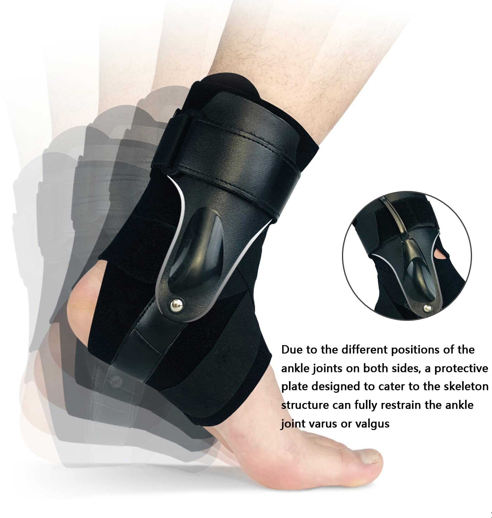 Supporto per caviglia con stabilizzatori laterali e cintura di fissaggio ausiliaria trasversale per la protezione della forza per lesioni sportive, sollievo dal dolore al piede, 1 pezzo (L)