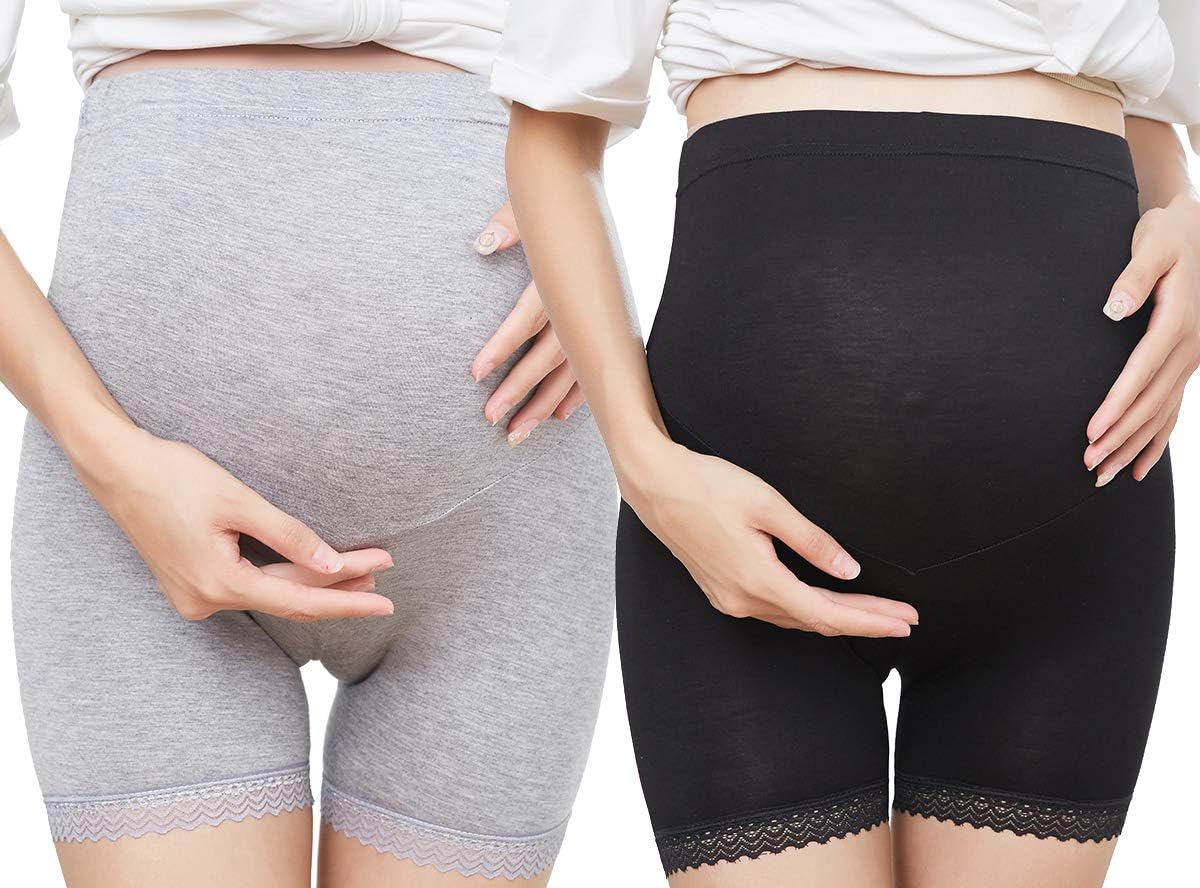 OuYun 2 Pack Women's Soft and Seamless Pregnancy Boyshorts Maternity Shapewear Belly Support
