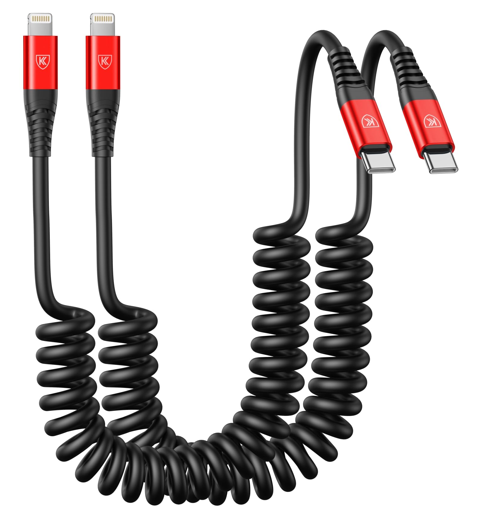 KIYODA USB C to Lightning Cable, 2Pack 3FT Coiled Fast Charger for Car Type C to Lightning Cable Cord Compatible with 14 13 12 11 Pro Max Xr Xs 8 7 Plus Carlay-Red 3FT Usb C to Lightning Red