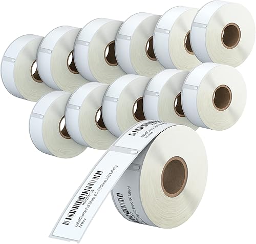 Etiquetas compatibles con Dymo 30252 de 1-18 pulgadas x 3-12 utilizadas para etiquetadoras 450, 450 Turbo, 4XL (no para Dymo 550, 5XL), 12 rollos