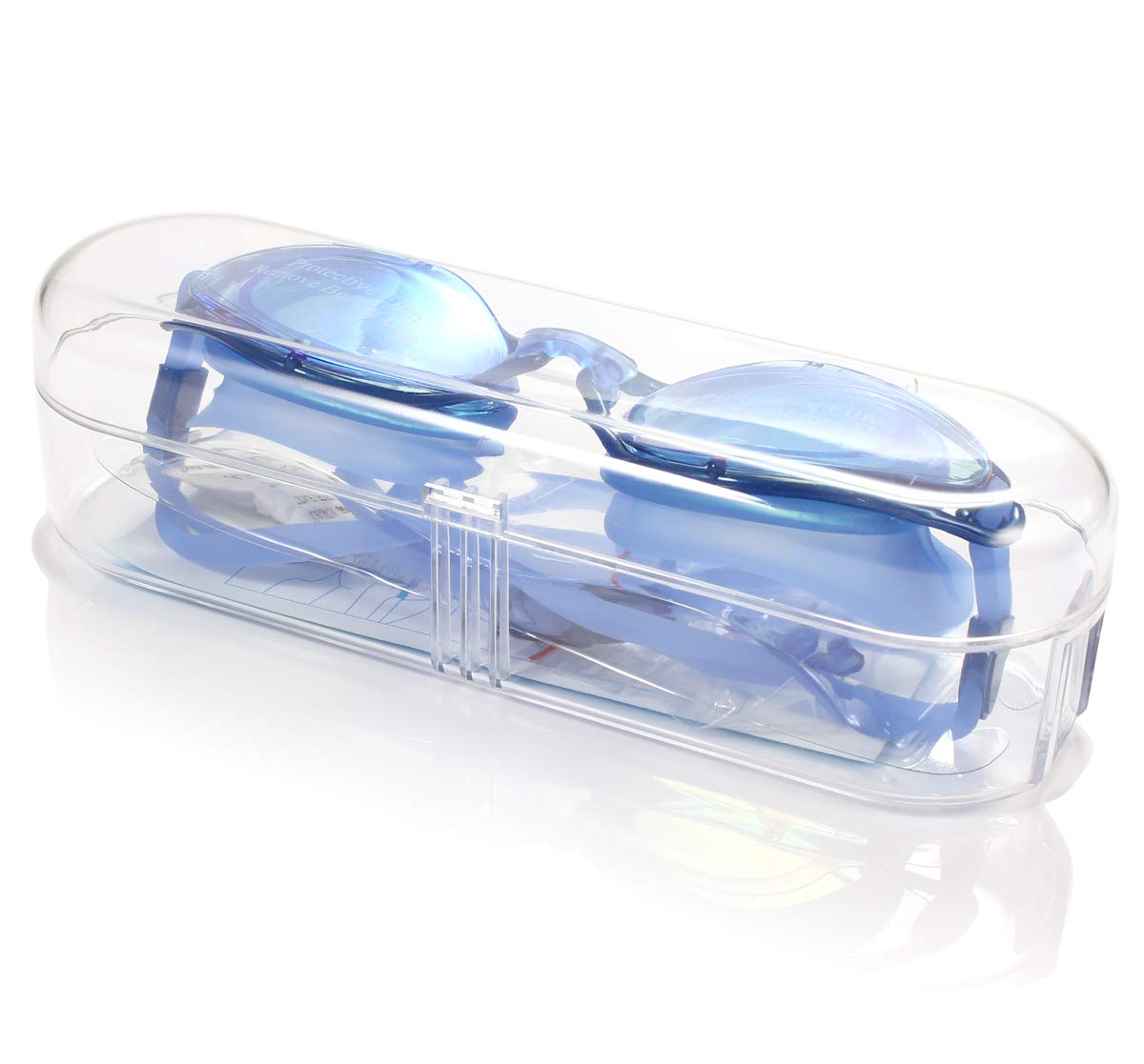 Poxas Lunettes de natation effet miroir, sans fuite, anti-buée, protection UV avec étui de protection gratuit pour adultes, hommes, femmes, enfants (verres miroir bleu/bleu)