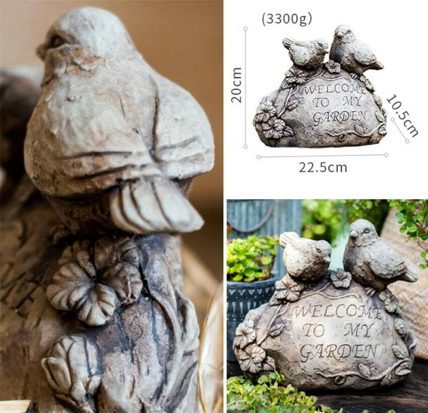 EatingBiting 9 Inch 3.3kg Purely Handmade Concrete Birds Garden Welcome Sign Sculptures Statues Animal Figurines Cement Yard Yard Garden Art Decoration, Ornament Bird Sculptures