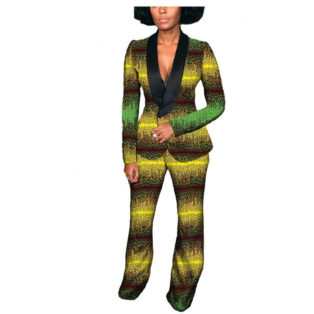 private afripride Women`s 2 Piece Suit African Print Coats Jacket+Ankara Pants Set Dashiki Outfit Slim Fit
