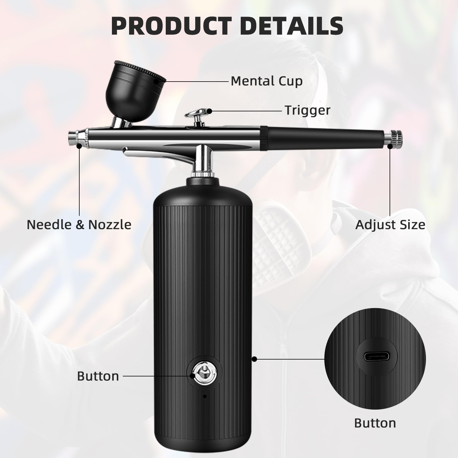 Kit de aerógrafo con compresor - Juego de aerógrafo recargable portátil de alta presión sin obstrucciones con boquilla y juego de cepillo de limpieza para arte de uñas, maquillaje, barbería