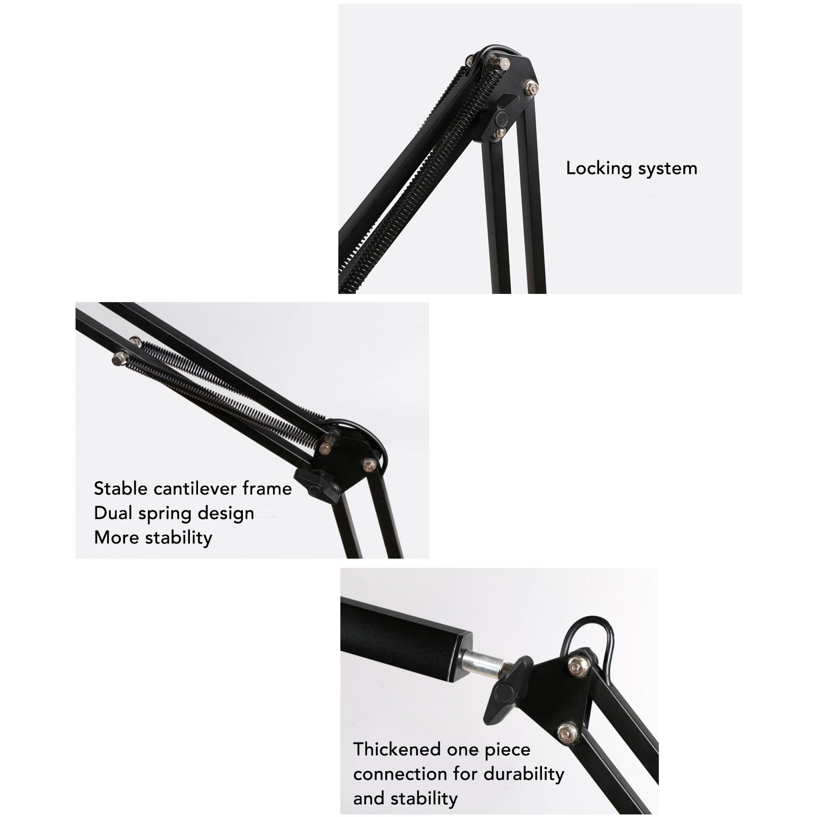 Lámpara de escritorio con brazo oscilante, lámpara de mesa LED con múltiples articulaciones, plegable, USB, para el cuidado de los ojos, con base redonda (Negra)