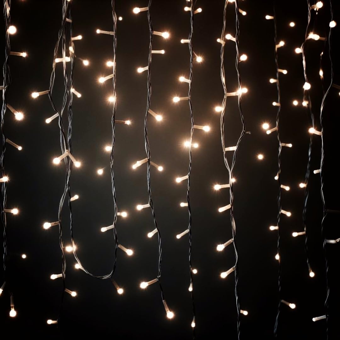 New! Fits Luminar Indoor/Outdoor LED Warm White Twinkle Curtain Lights - Ten Individual Light Strings, Eight Lighting Modes Adjust to Set The Mood with Settings from Steady Light to Twinkle or Fade