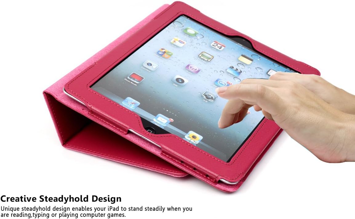 iPad 2/3/4 Case, UrSpeedtekLive Folio Case Cover for iPad 4,iPad 3/2 - Hot Pink