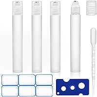 AskBed 4 Pack 10ml Essential Oil Roller Bottles - Leakproof Refillable Plastic Roll-On with Stainless Steel Balls & Labels