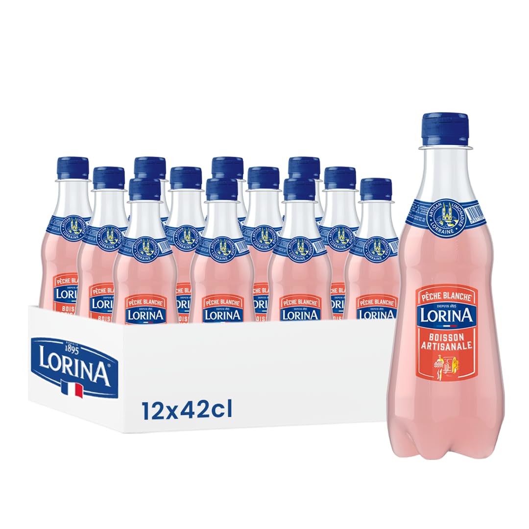 Lorina Limonade Pêche Blanche Boisson Artisanale, Saveur Pêche, 42cl, Lot de 12 Bouteilles