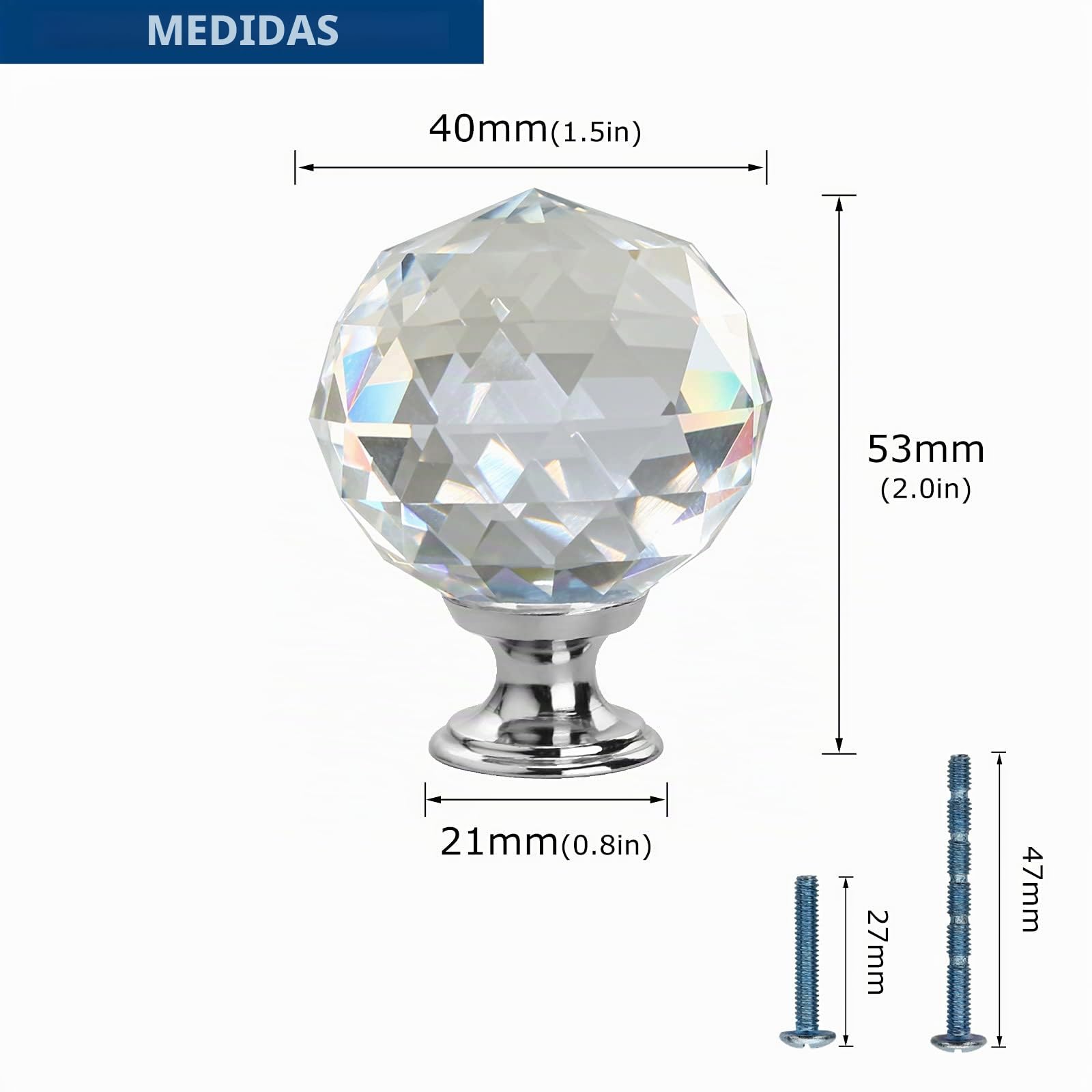 FURNIWARE Perillas de Cristal para Cajones, 12 Piezas 40 mm de Aleación de Zinc, Manijas para Muebles y Armarios Modernos