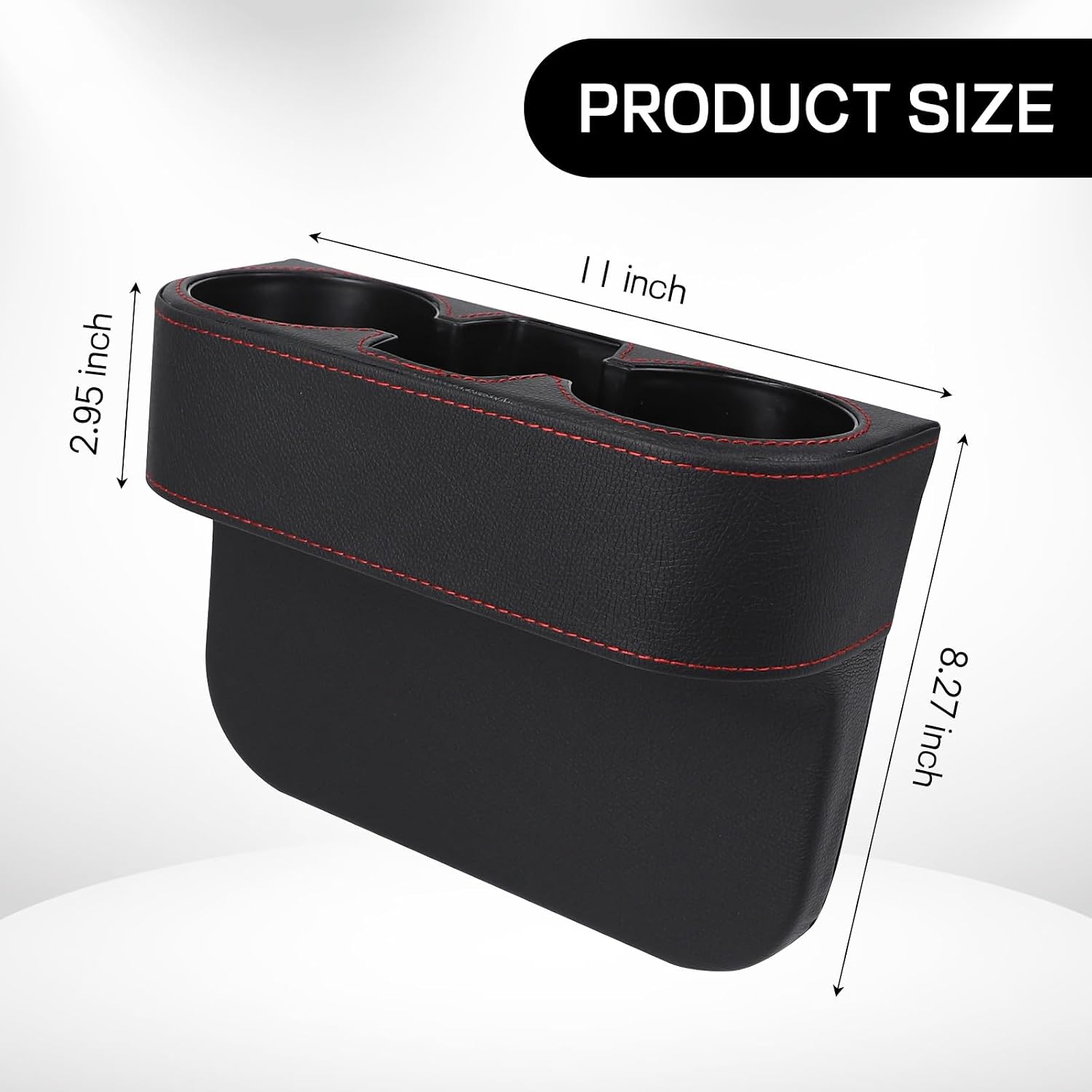 Car Cup Holder, Multifunctional Auto Drink Holder Gap Filler Storage Box, Leather Car Seat Organizer with Cup Holder, Universal Vehicle Front Seat Organizer for Bottle Phone (Black)