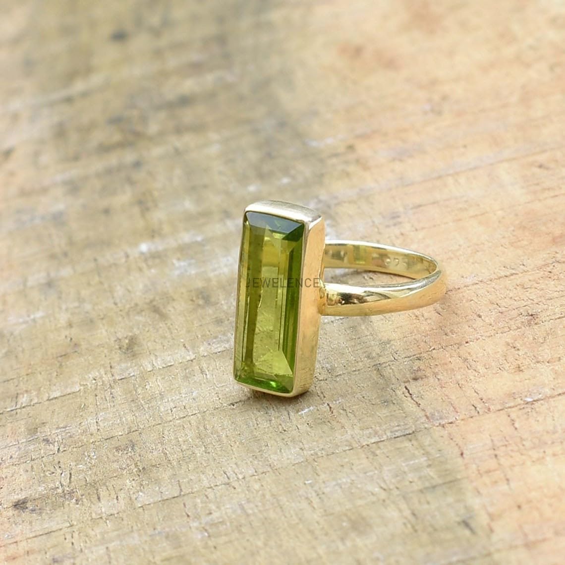 18K Gold Plated 925 Sterling Silver Ring For Womens Natural Peridot Ring Sterling Silver Minimalist Ring August Birthstone Bezel Set Gemstone Bar Ring - Image 5