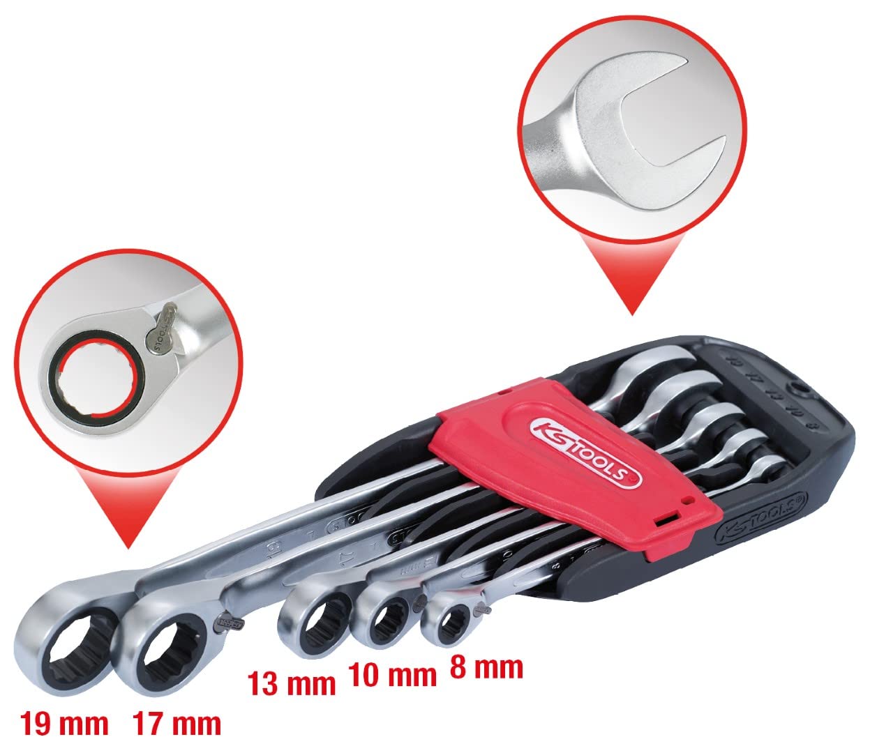 GEARplus Ringstop Combination ratcheting spanner set offset, 5 pcs