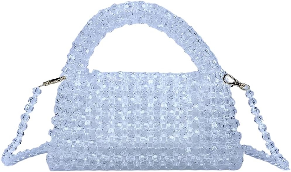 DJBM Women Acrylic Transparent Fancy Luxury Beaded Purse Handmade Crossbody Pearl Bag for Wedding Dating