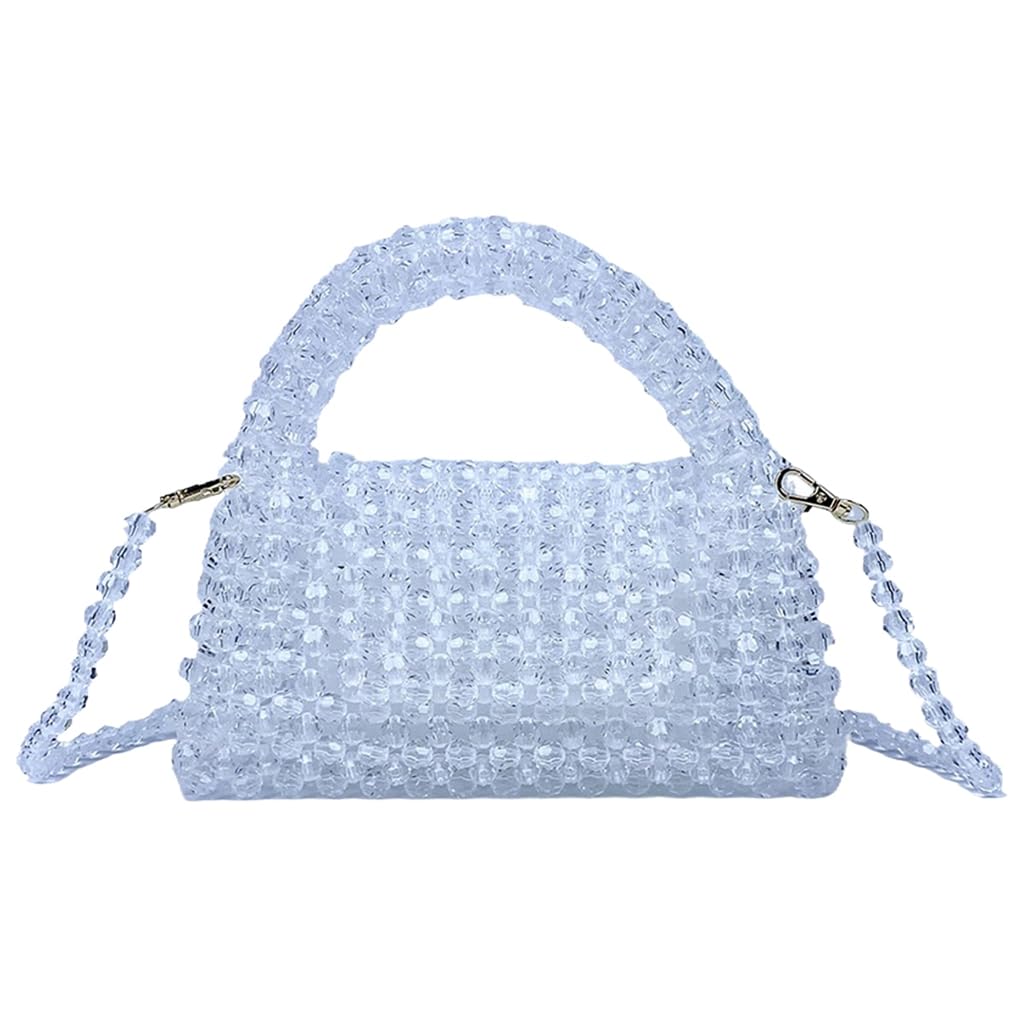 DJBM Women Acrylic Transparent Fancy Luxury Beaded Purse Handmade Crossbody Pearl Bag for Wedding Dating Bead White