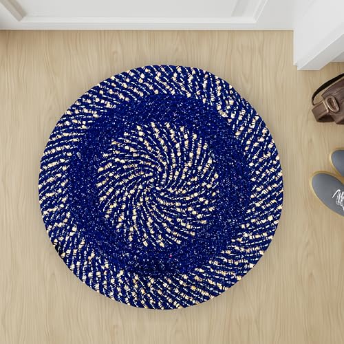 Image of Cotton Round Doormat for Entrance|Handmade Cotton Doormat | Quick Dry, Washable Door Mat for Home, Bathroom & Bedroom - 16 Inch Small (Coffee-Blue-Pink-3)