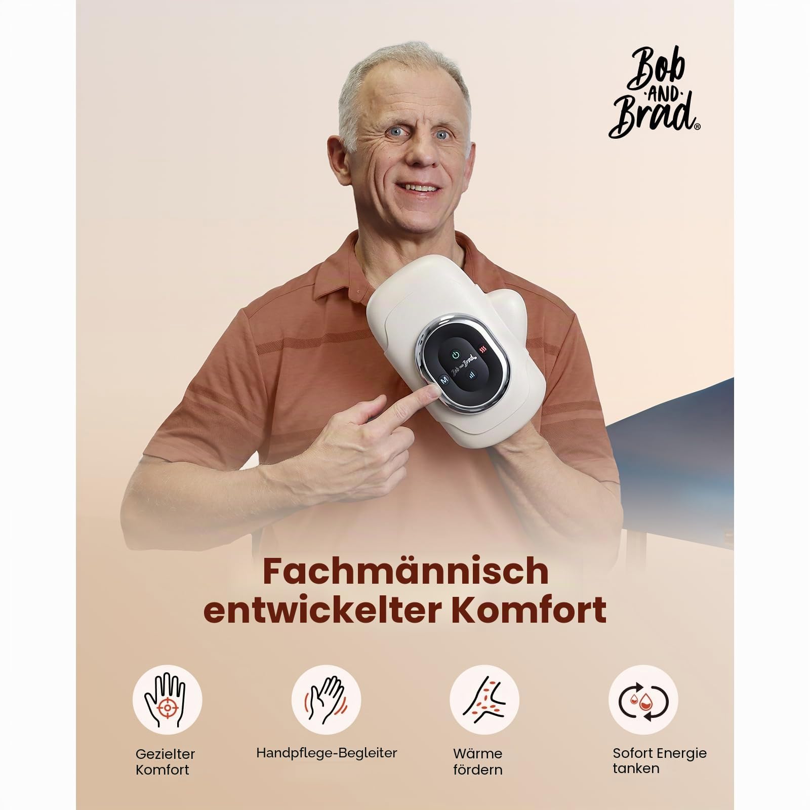 BOB AND BRAD Handmassagegerät mit Wärme & Kompression, HandSpa Pro Elektrischer Handmassager bei Arthritis/Karpaltunnel, Schmerzlinderung & Entspannung - für Zuhause/Büro, Geschenk für Damen & Herren